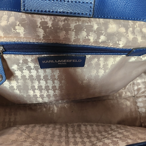 NEW Karl Lagerfeld Navy Leather Tote Handbag - Picture 5 of 10